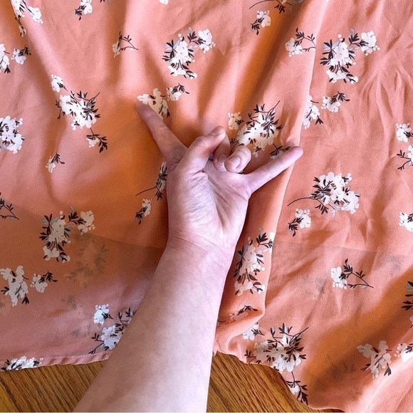 AVA & VIV Plus Size Floral Pleated Midi Dress Peach Pink Orange Hi-Lo 1X NO BELT - Picture 16 of 16